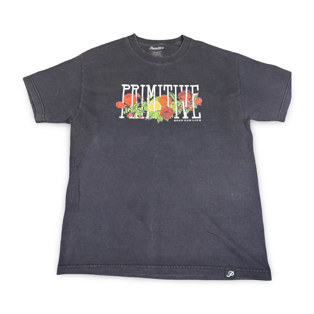 Primitive Apparel Floral Rose Graphic Black T Shirt Womens Large Streetwear